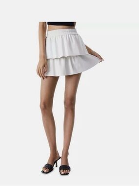 Alice + Olivia Womens Faux Leather Tiered A Line Ruffle Mini Skirt White Size 0